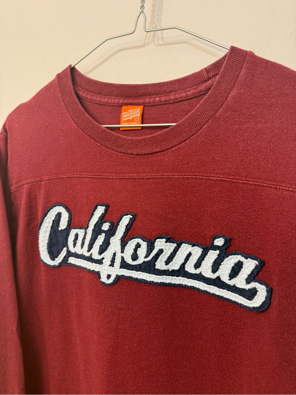 Hollister California Long Sleeve Shirt Large Y2K Burgundy Appliqué Logo